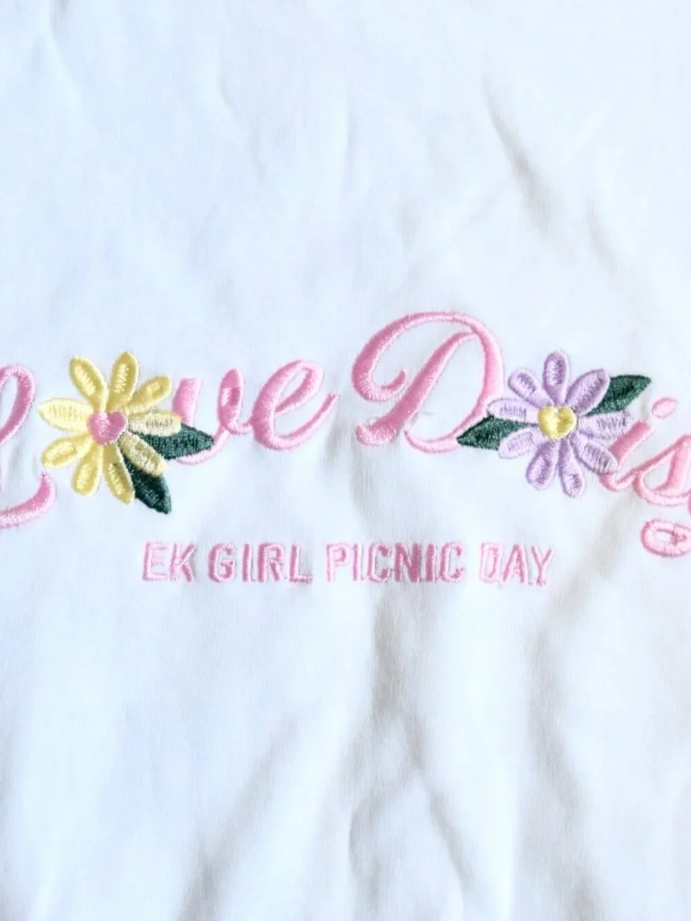 White Pink Flora Daisy Short Sleeve Cotton T-shirt